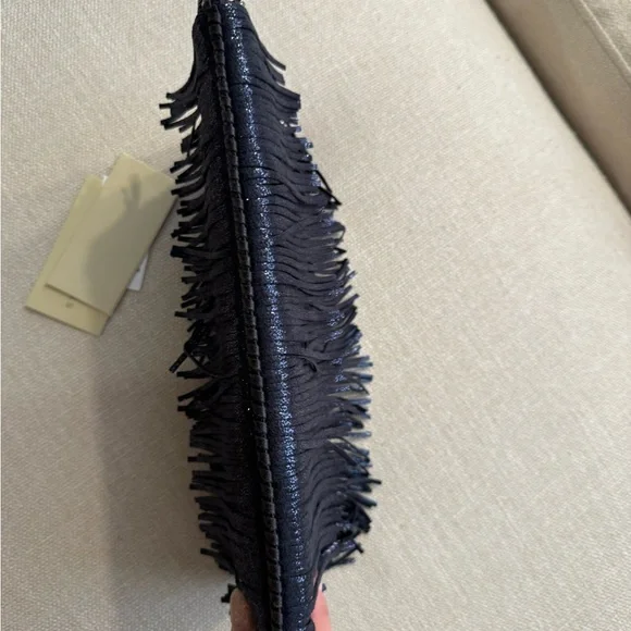 Stella McCartney Falabella  Navy Metallic Fringe Clutch with original tags - Picture 7 of 15